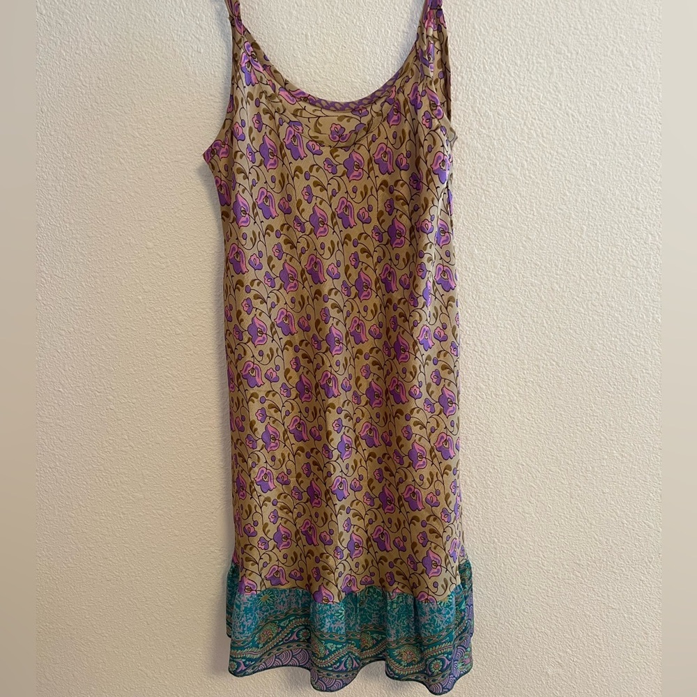 Floral Sleeveless Dress with Purple and Teal Accents